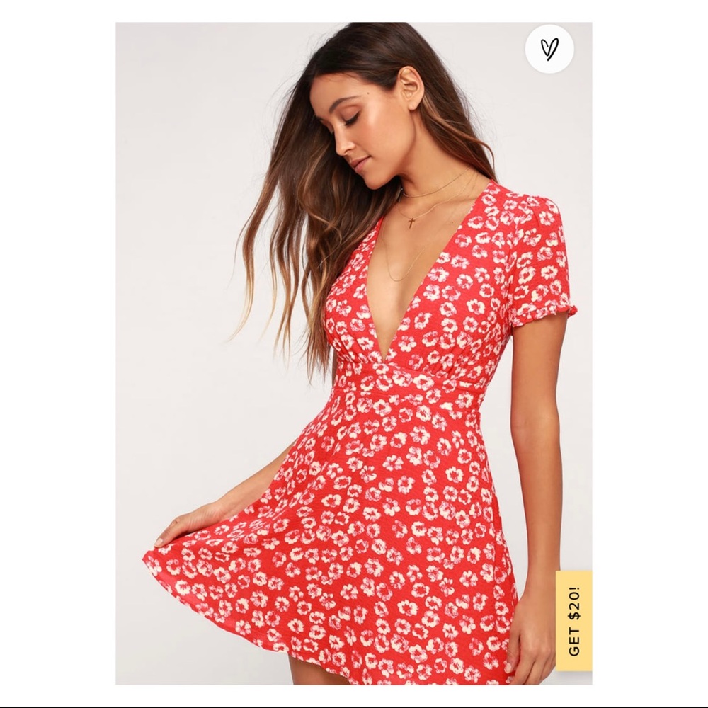 Lulus Garden Explorer Red Floral Print Mini Dress